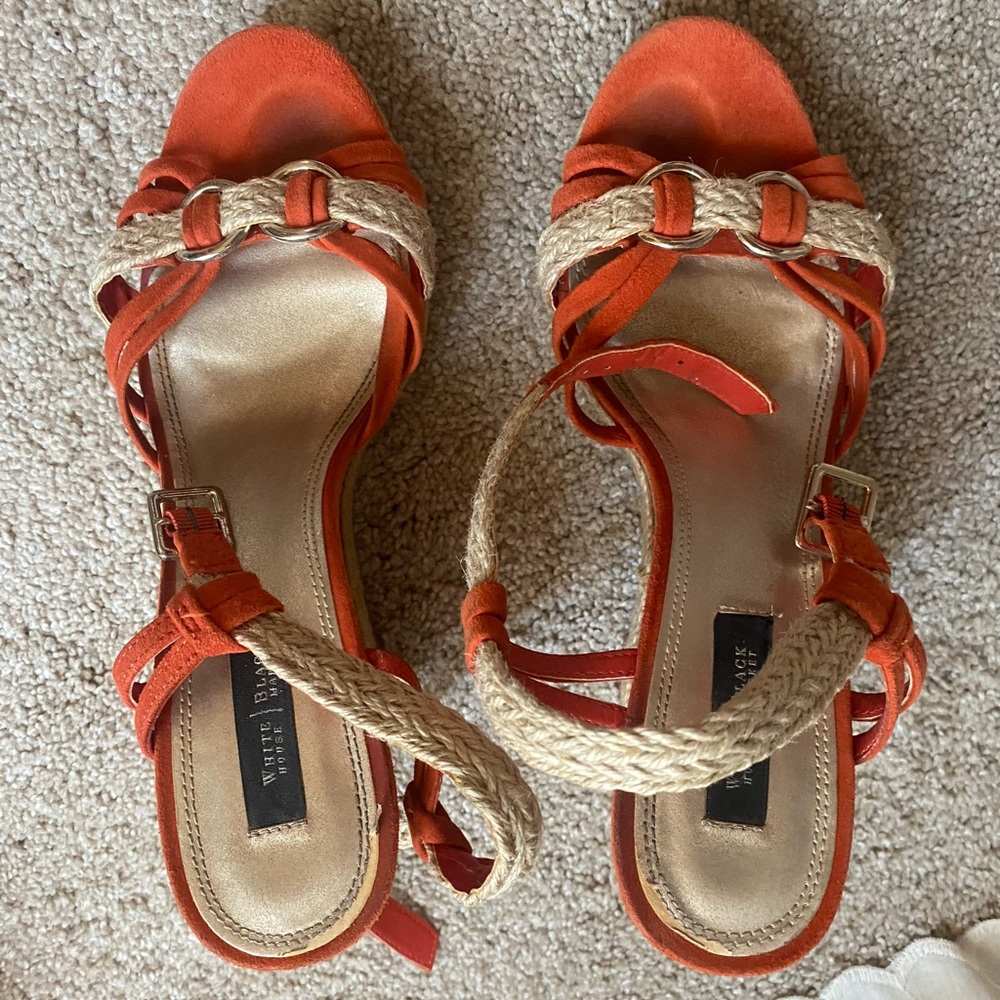 White House Black Market orange suede size 8 wedges. Great for fall!!
